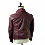Burgundy Moto Jacket Faux Leather Sleeve Drape Front Cardigan Asymmetrical Red Size XS Photo 2