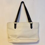Liz Claiborne  Jess Shopper Faux Leather Tote Bag Purse Cream Black Handles Photo 2