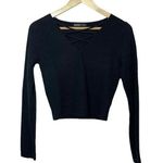 Aster Women’s Lace Up Knit Cropped Sweater in Black Size XS Photo 3