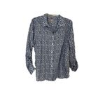 Chico's  No Iron Linen Blue Diamond Button-Up Tunic Size XL 16/18 Roll Tab Photo 2