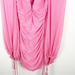 Lucy in the Sky  Robin Glitter Pink Glitter Deep V -Neck Ruched Dress Small Photo 7