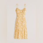 Abercrombie & Fitch NWT  Tie-Strap Ruched Midi Dress - Yellow - S Photo 2