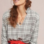 Cloth & Stone Anthropologie  Metallic Plaid Ruffle Neck
Flannel Top Womens Medium Photo 0