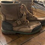 Ralph Lauren Polo Woolton Hiker Boots Women 7.5 Leather Buckle Lace Up Brown Photo 1