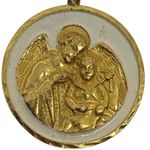 Vintage Angel Guardian Child Gold Tone Religious Medal Pendant Charm Heavy *read Photo 0