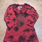 Christina V Womens Red Black Edgy Grunge Y2K Mallgoth Bedazzled Shirt Size XL Photo 0