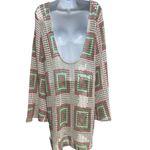 ASOS DESIGN NWT flare sleeve crochet mini dress white pink green square size 14 Photo 2