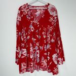 Free People  Bella Red Floral Print V Neck Tunic Mini Dress Size Medium Photo 4