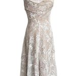 Dress the Population NEW Elisa Vine Embroidered Midi Dress White Nude Small Photo 4