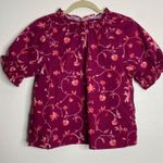 NWT Hill House The Kit Top Burgundy Botanical Floral Ruffle Sleeve Blouse S Purple Photo 0