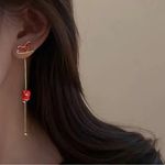 Santa Claus Threader Earrings Cute Retro‎ Asymmetrical Climbing Santa Claus Gold Photo 9