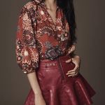 Anthropologie NWT PILCRO Fit-and-Flare Faux Leather Mini Skirt Wine Moto 12 Photo 0