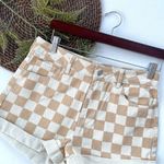 PacSun Womens Shorts Mom Fit Beige Tan Checkered Cuffed Hem Size 28 Photo 0