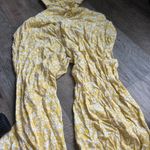 Aerie  Yellow White Floral Print Smocked Cutout Wide Leg Cropped Jumpsuit S Photo 10