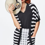 CAbi Whistle Cardigan Striped Button Front V-Neck Relaxed Dolman Sleeve Pockets Photo 0