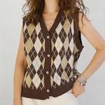 Oil Rice Brown Argyle Button Front Sweater Vest Size L Photo 0