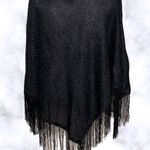 Steve Madden Black Lurex Fringe Poncho Shawl Cover Photo 5