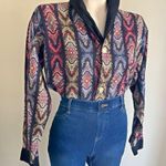 Vintage 70s Weldon Paisley Blouse Boho Disco Glam Contrast Collar M Orange Size M Photo 6