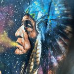 Vintage Native American chief cosmic galaxy smoke graphic short sleeve tee Black Photo 2
