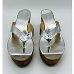 Jimmy Choo  Women's Velvety SILVER Cork Wedge Heel Thong Sandals SIZE 40 1/2 Photo 0