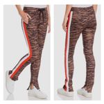Pam & Gela Women's M H19 tiger cigarette track pant brown striped print joggers Photo 1