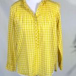 J.Crew  Pintuck Yellow Gingham Blouse Ruffle Neck Long Sleeve Sz 2P💛 Photo 1