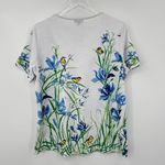 Links blouse size M notched V neck yellow bird novelty print blue white floral Size M Photo 2