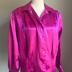 Oscar de la Renta Vintage  dopamine Fuchsia pink Satin like Blouse button down 8‎ Photo 0