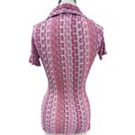 VTG 70s Miss Fashionality Red/ Multi Flame Stitch Stretch Top Big Collar Large Red Photo 3