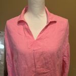 C&C California C & C California Top XS Hot Pink 100% Linen Long Sleeve‎ With Collar V-Neck Photo 2