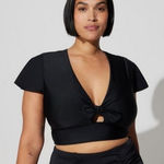 Torrid  0 US L Wireless Flutter Sleeve Bikini Top Swimsuit Swim Black Tie Front Photo 0