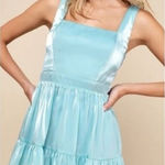Lulus  Thriving Darling Shiny Teal Blue Mermaidcore Sleeveless Tiered Mini‎ dress Photo 0