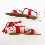 Frye Ruth Suede Leather Whipstich Gladiator Ankle Wrap Sandals Flats: Red Photo 6