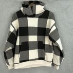 American Eagle American Sweatshirt Women Small Black White Plaid Sherpa Fleece Hoodie Oversized Photo 0