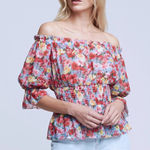 L'Agence  Off the Shoulder AUBRIELLA TOP Size Small Floral Chiffon Romantic Photo 0