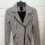 Forever 21  Moto Blazer Size S Black & White Striped Asymmetrical Zip‎ Jacket Photo 0