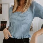 Vestique Baby Blue Ribbed Sweater Blouse Medium Photo 8