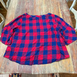 Max jeans  Red Blue Buffalo Plaid Blouse Bell Sleeve 3X Plus Women Photo 9