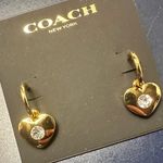 NWT  Heart Huggie Earrings - Gold Comes on Coach Earring Card Photo 2