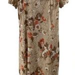 American Vintage Vintage 70s Floral Print Mini Shift Dress A Line Short Sleeve Beige Coral 16 Photo 0