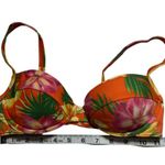 Vintage 90s Orange Tropical Floral Flower Hawaiian Padded Bikini Top Medium Photo 1