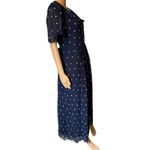 Plaza South Vintage 90s Navy Blue Embroidered Floral Peter Pan Pleat Maxi Dress Size 12 Photo 2
