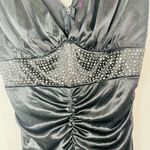Pompous Girly Black Satin Ruched Bodycon Mini Dress Sz Small Embellished Waist Photo 4