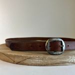 1995 Brown Distressed Genuine Leather Silver Solid Brass Buckle Belt Size Large Photo 1