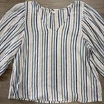 Caslon  Blouse Womens Size Small Linen Stripe Vneck Shirt Lightweight Photo 1