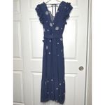 Figueroa & Flower Embroidered Tiered Maxi Dress Ruffle Sleeve Tie Waist Medium Blue Photo 4