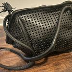 Brahmin Black Leather Suede Perforated Crossbody Bag Designer Purse Brio Photo 0