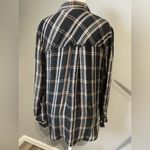 Anthropologie  Pilcro Ruffled Buttondown Shirt in a black, cream, and pink plaid Photo 5