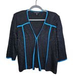 Ming Wang  Lace Jacket PXL Petite XL Black Blue Piping 3/4 Sleeve Hook Eye $300 Photo 1