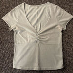 Brandy Melville  Light Green Ruched V-Neck Tee Photo 0